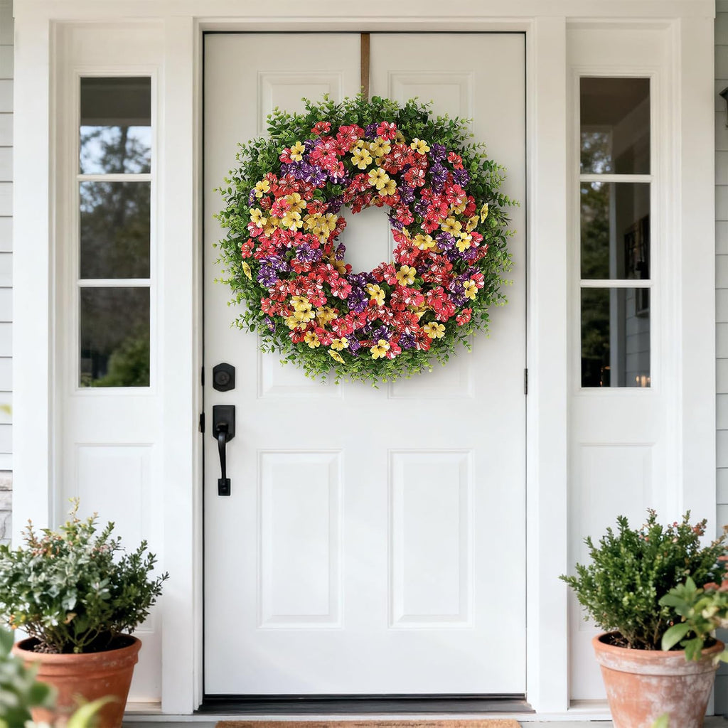 26" Artificial Eucalyptus Silk Flower Wreath for Front Door(Mixed Color)