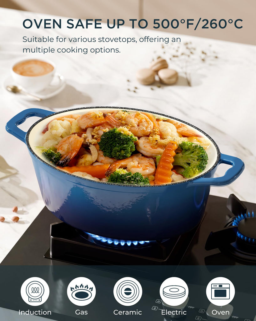 Enameled Cast Iron Dutch Oven, 9.3QT Pot with Lid, Navy Blue