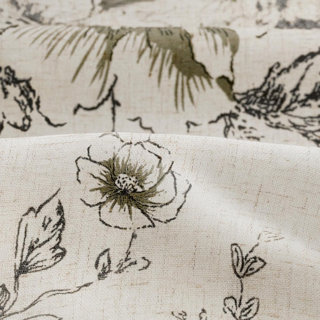 Farmhouse Floral Vintage Shower Curtain, Black Linen Pattern Shower Curtains , Tan Taupe,72x72