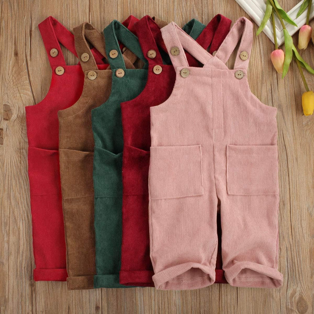 Toddler Baby Boy Girl Overalls Corduroy Suspender Pants Outfits Solid One Piece Romper Jumpsuits Kids Clothes