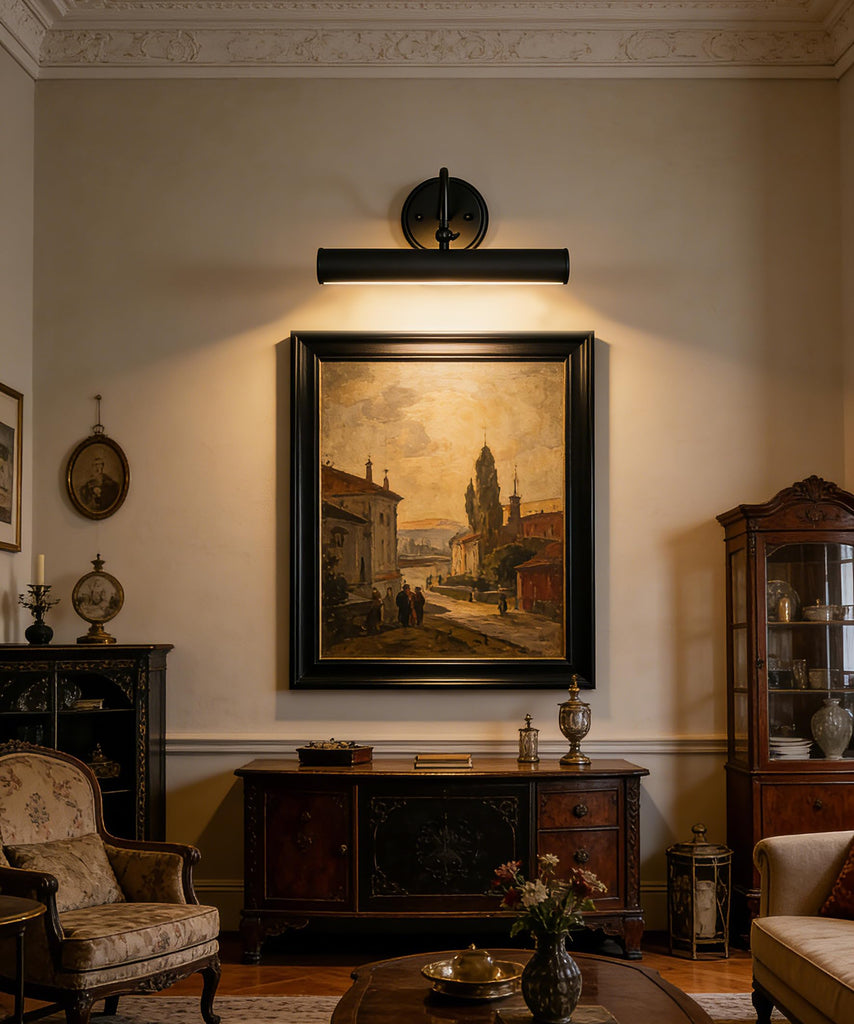 Hardwired Picture Lights for Wall,15 Inch Black Vintage Picture Sconce,E12 Base,330° Rotatable,2-Light Gallery Art
