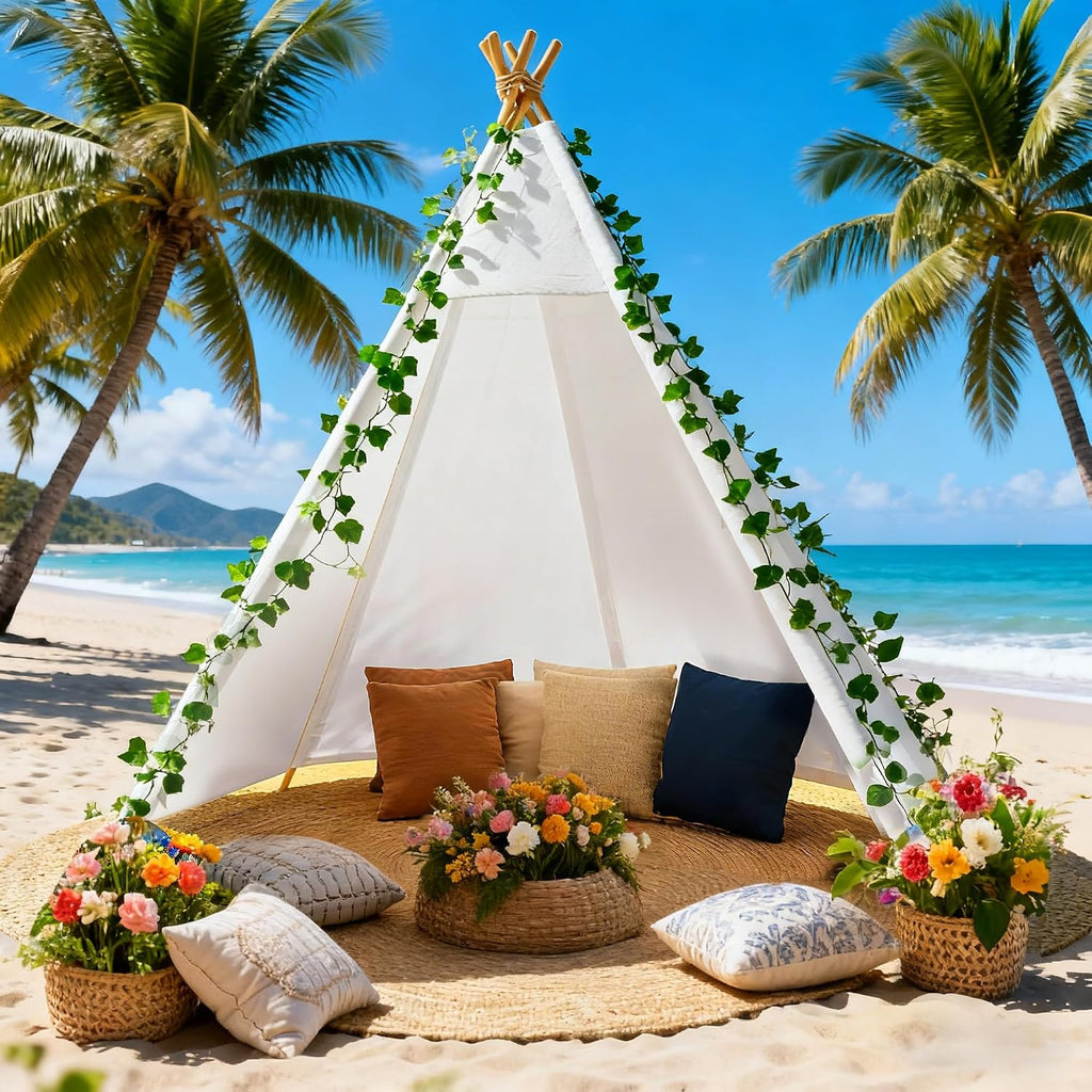 7' Large Teepee Tent for Adults, Play Tent with Carry Bag, 5 Sides Canvas Kids Teepee Tent Indoor & Outdoor Tents