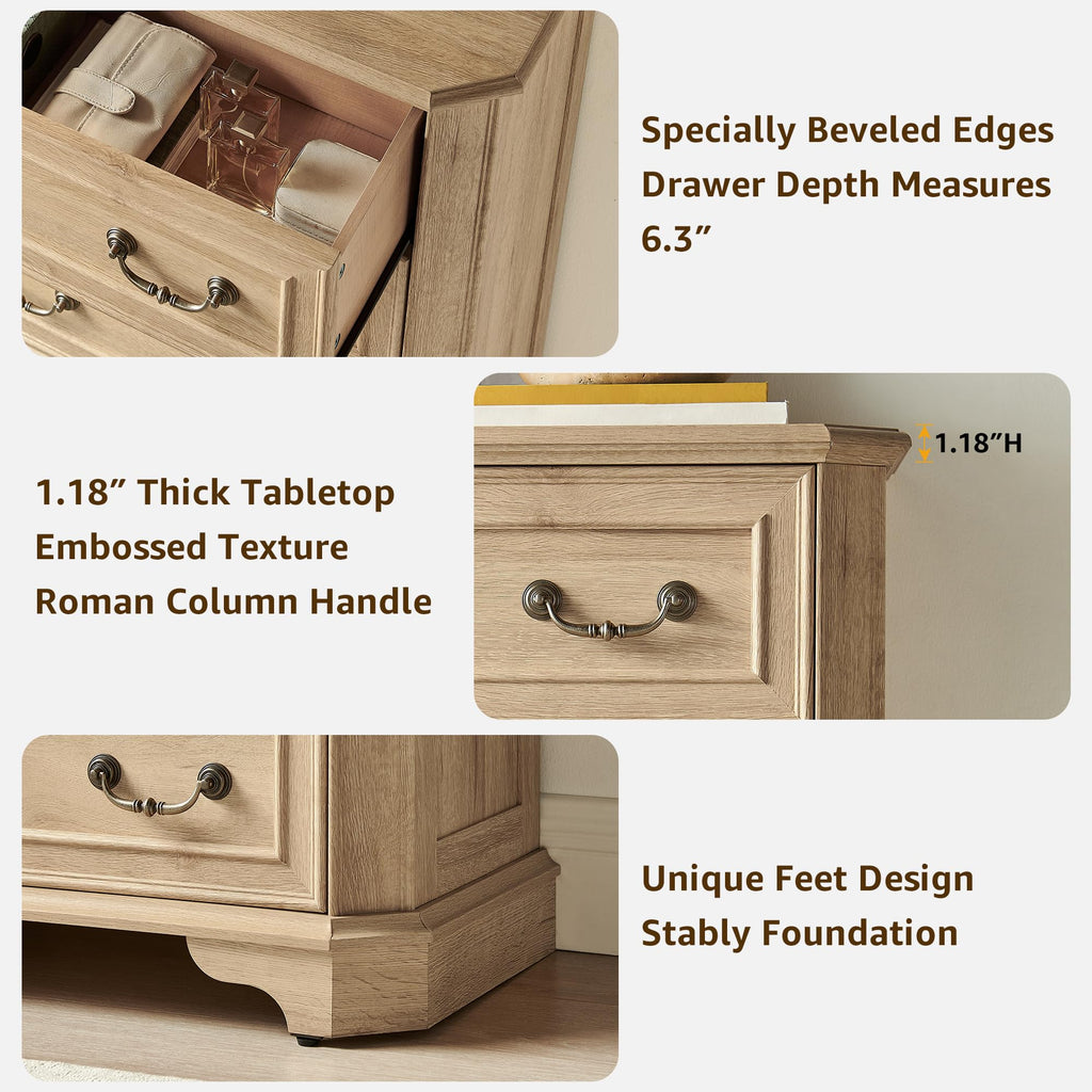 Farmhouse 5 Drawers, 48" Tall Wood Rustic Chest of Drawers with Natural Texture, Vintage Design, Storage Dressers