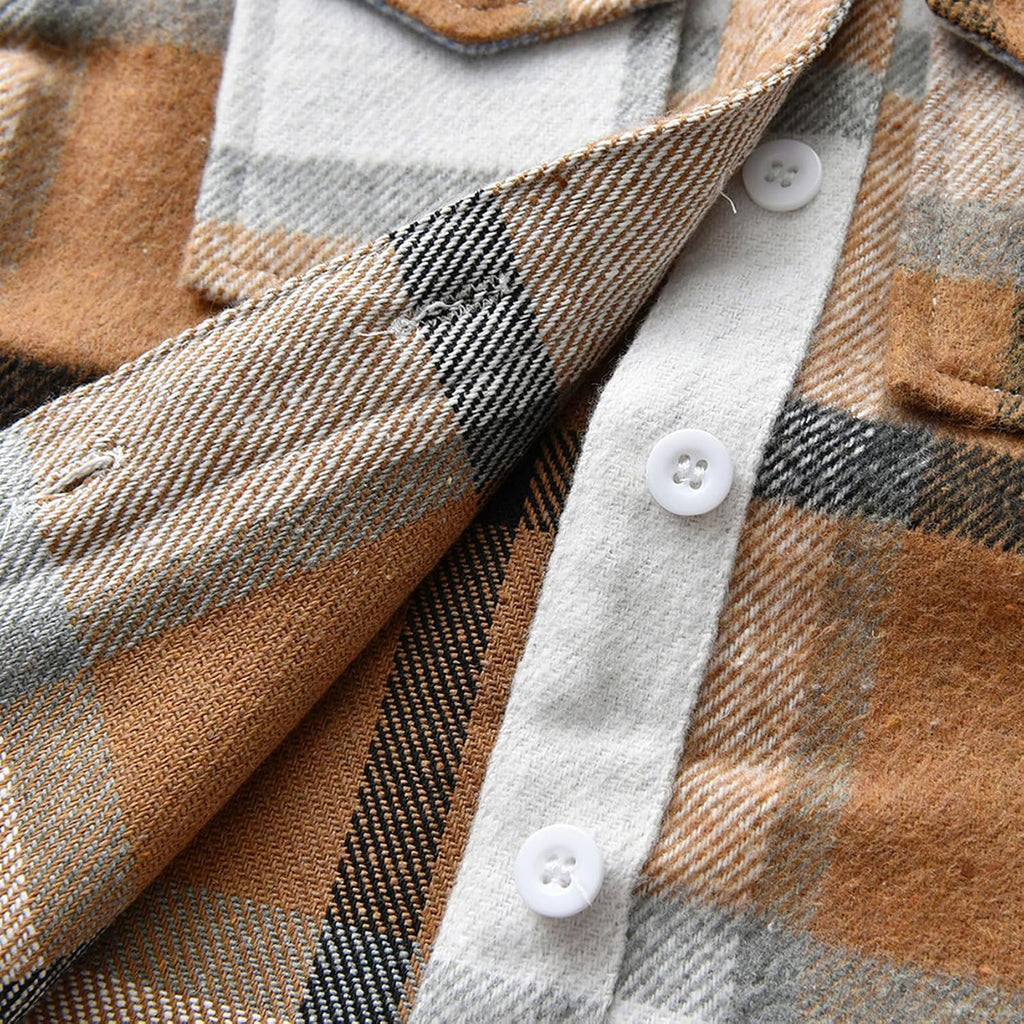 Toddler Boys' Girls' Flannel Plaid Shirt Button Down Long Sleeve Jacket Lapel Shacket Coat Tops Casual Outwear