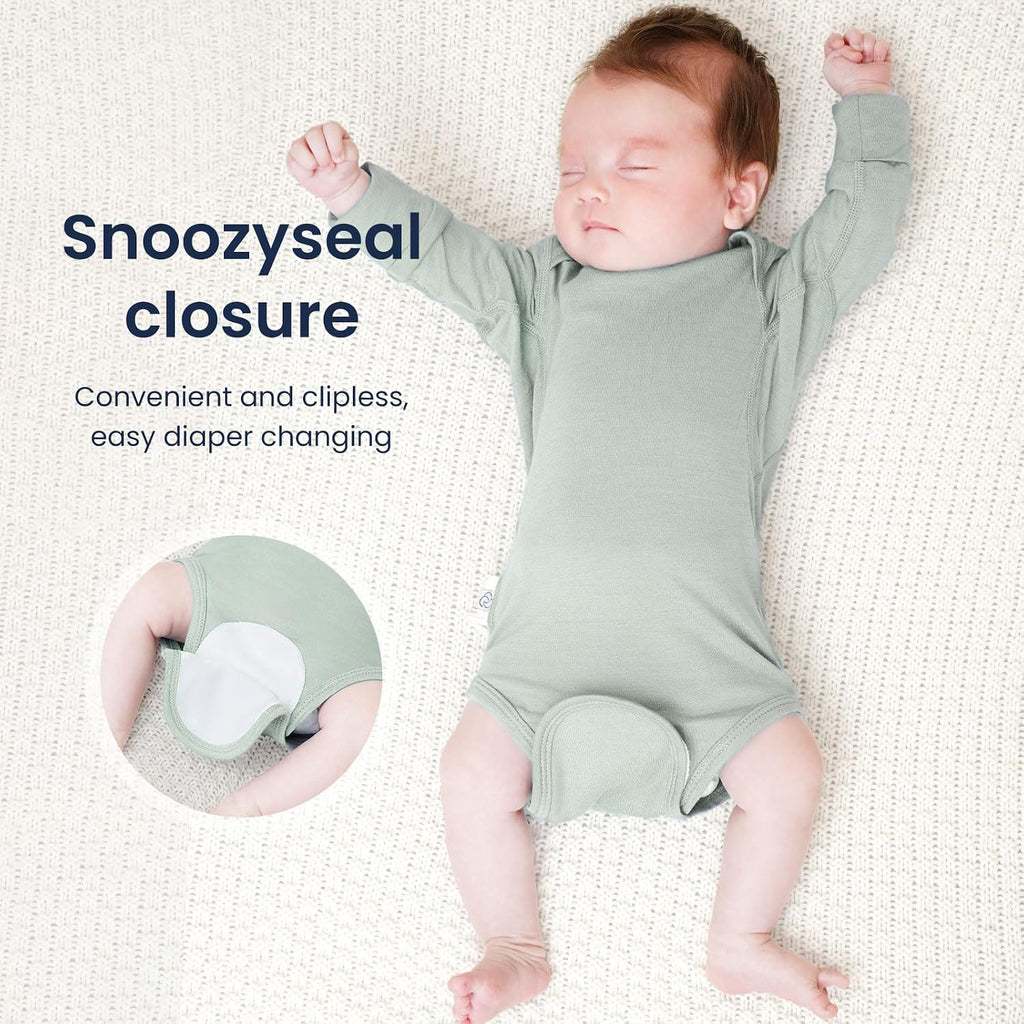 Long Sleeve Baby Bodysuit - Merino Wool &Rayon Made From Bamboo Material, with SnoozySea Hook-and-Loop Closure