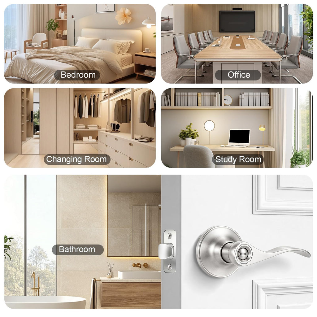 Privacy Door Levers Interior Door Handles, Keyless Interior Door Knobs Bathroom, Heavy Duty Zinc Alloy Reversible