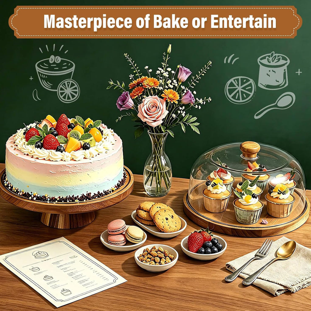 Acacia Wood Cake Stand with Lid, Charcuterie Board for Dessert, snack