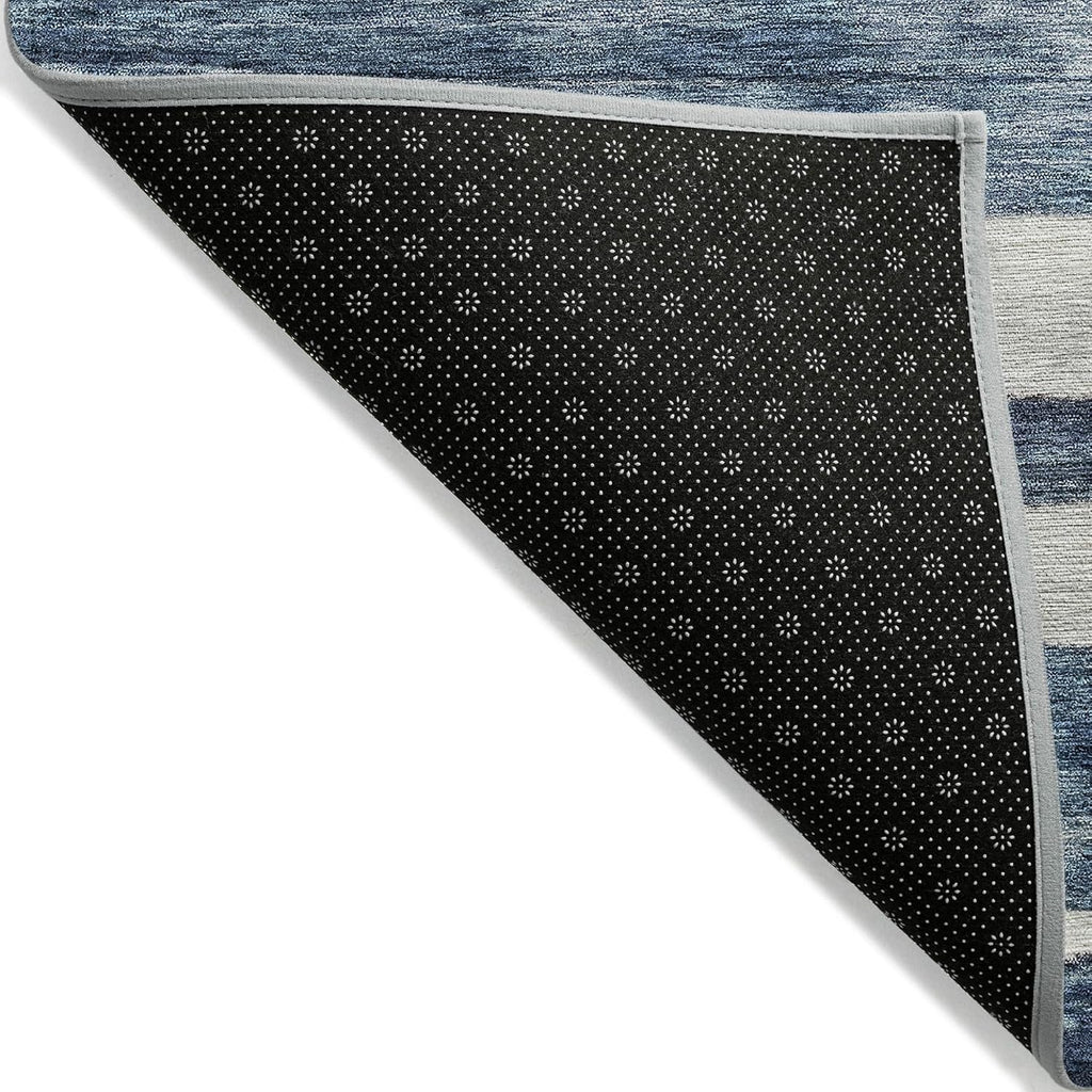 3' X 5' Denim Blue and Gray Striped Washable Indoor Outdoor Area Rug