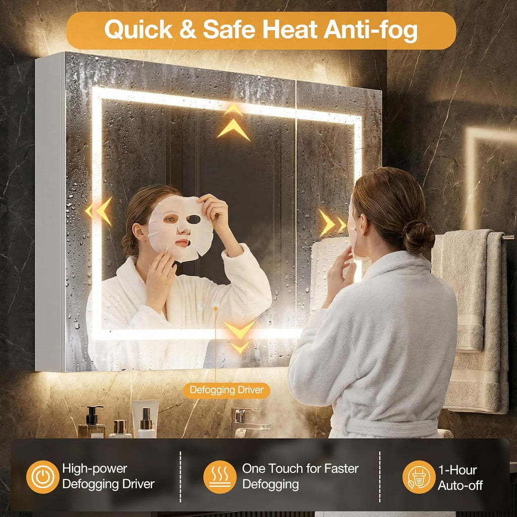 24"x32" Bathroom Medicine Cabinet with Mirror & Lights, White | Anti-Fog, Dimmable, Wall Mounted, Memory Function