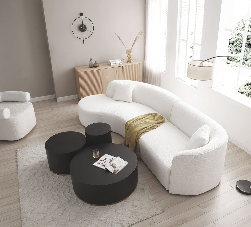Curved Sectional, 127", 2-Piece, Chaise, Deep Seats, Boucle, Modern
