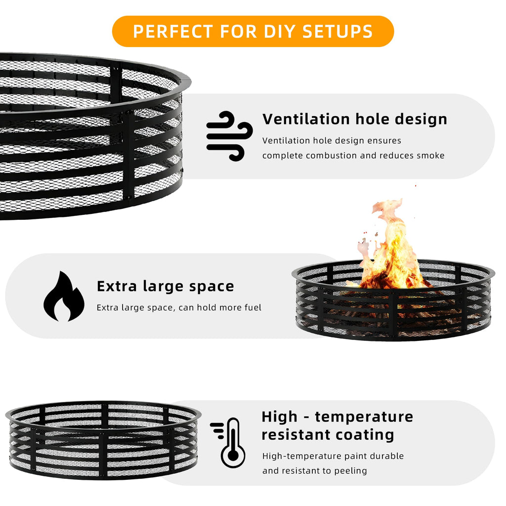 Outdoor Smokeless Fire Pit Ring, 60 Inch Round Steel Fire Ring Insert