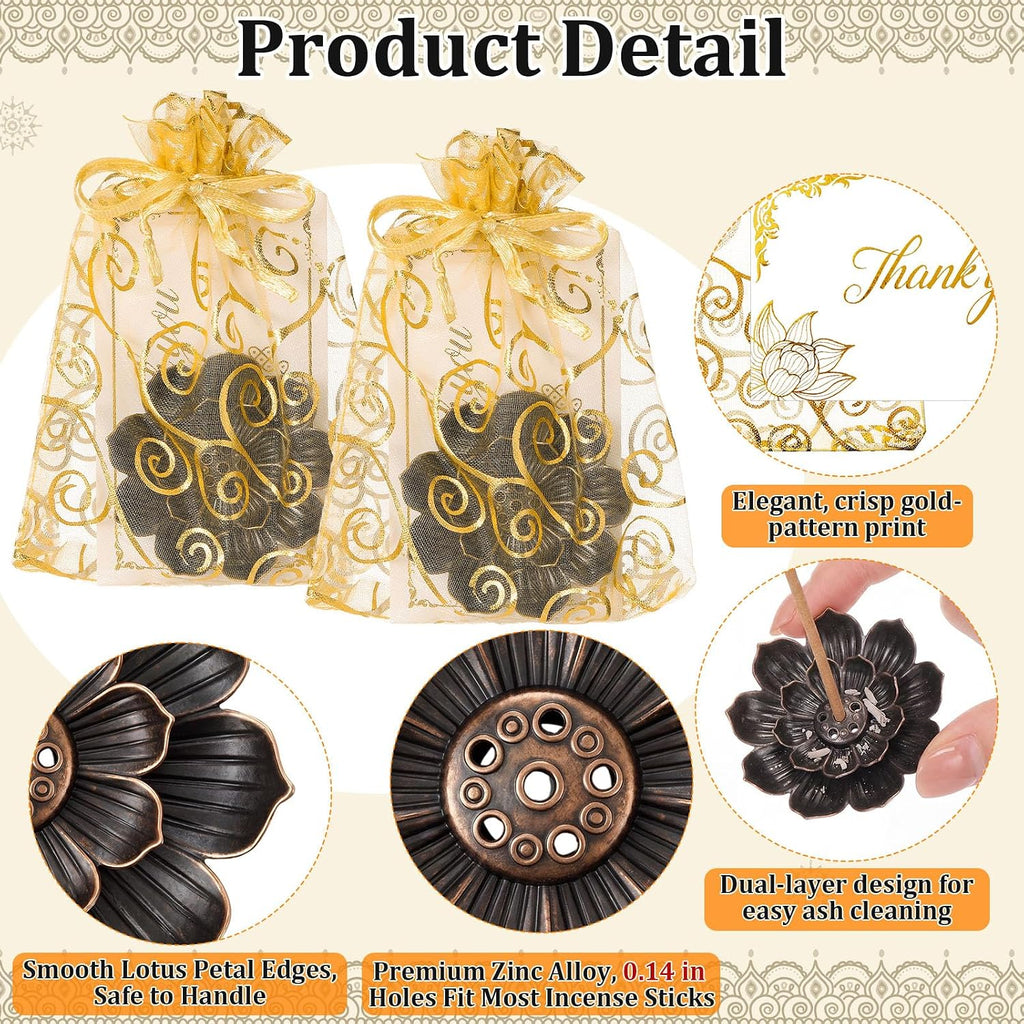 Indian Return Gift Pooja Bulk Lotus Incense Holder, Bronze - Set of 36