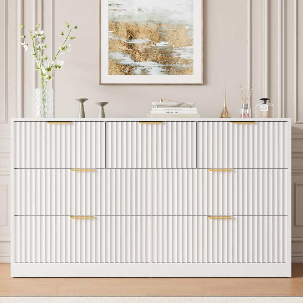 55" Wide Fluted with 7 Drawers, White
