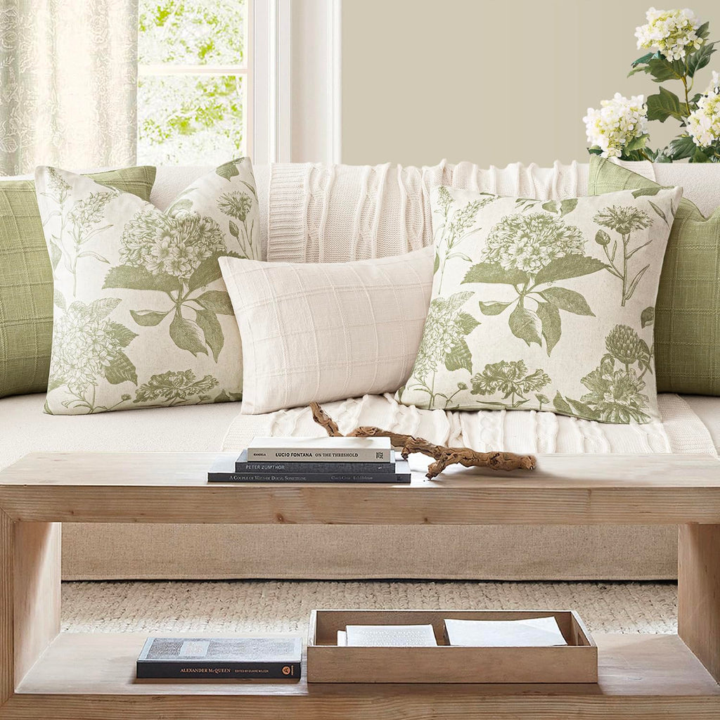 Decorative Linen Floral Throw Pillow Covers 22×22 Light Green