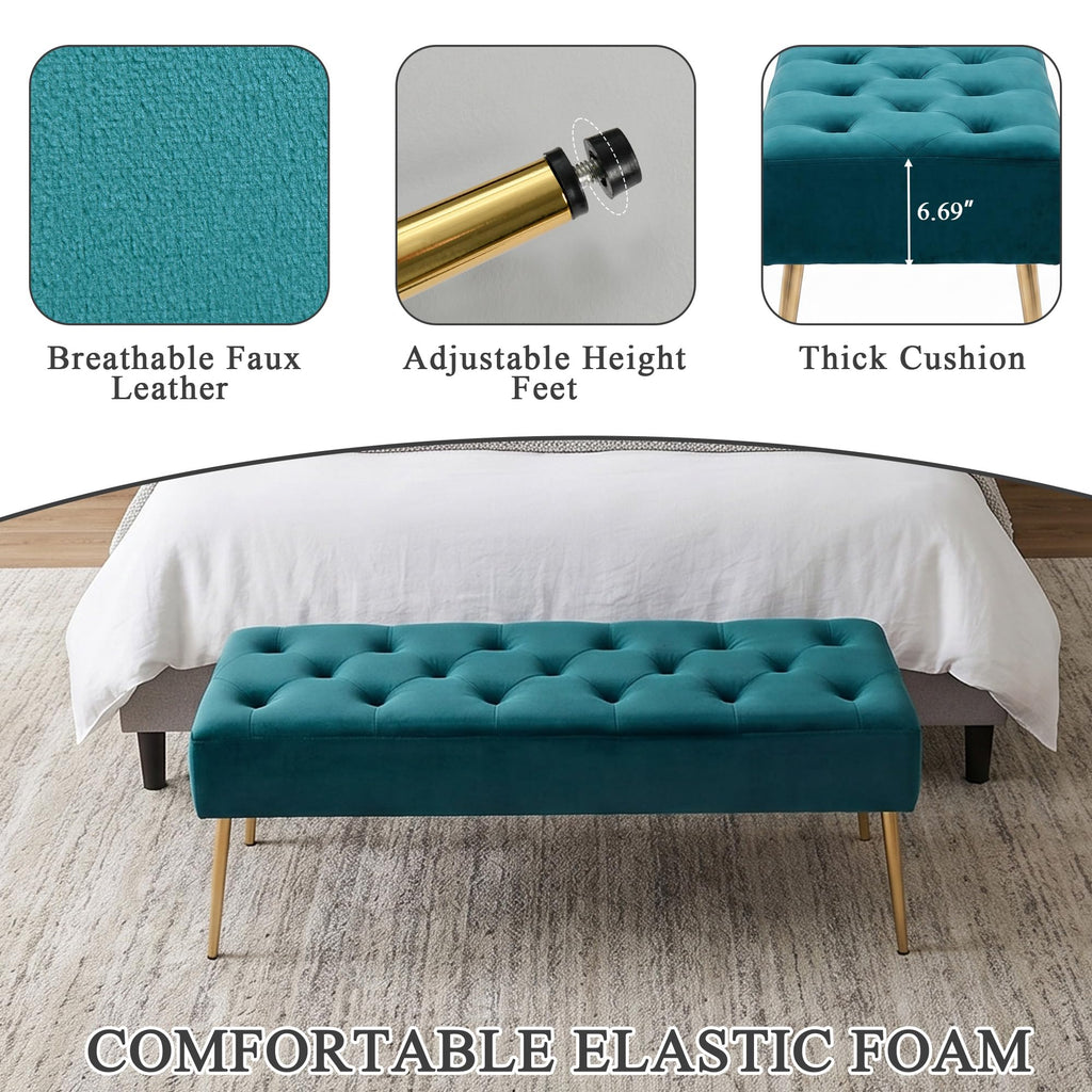 Modern Velvet Bench Ottoman, Upholstered Bedroom Benches