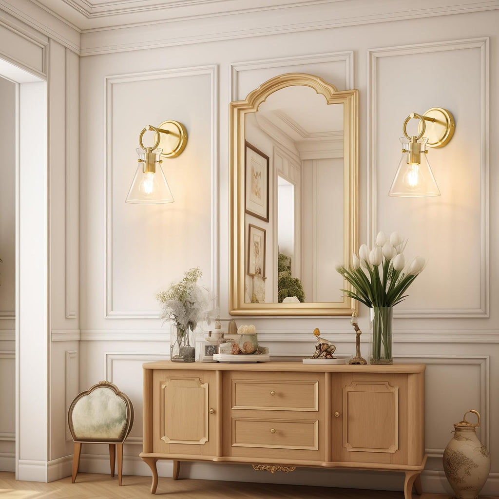 Gold Wall Sconces Set of 2 Modern Vanity Light Fixtures for Bathroom Wall Mount Lighting Lamp Hardwired Farmhouse