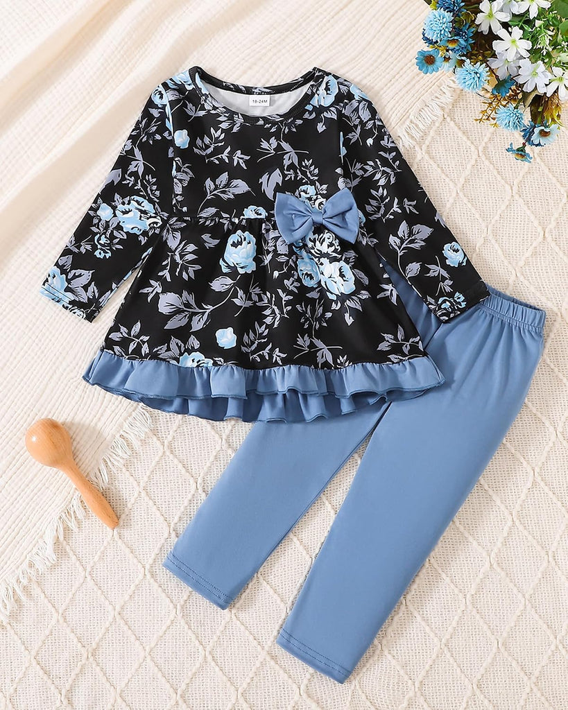 Toddler Girl Clothes Girls Fall Winter Outfits 2 Piece Ruffle Sleeve Top Flower Legging Printed Pants Set