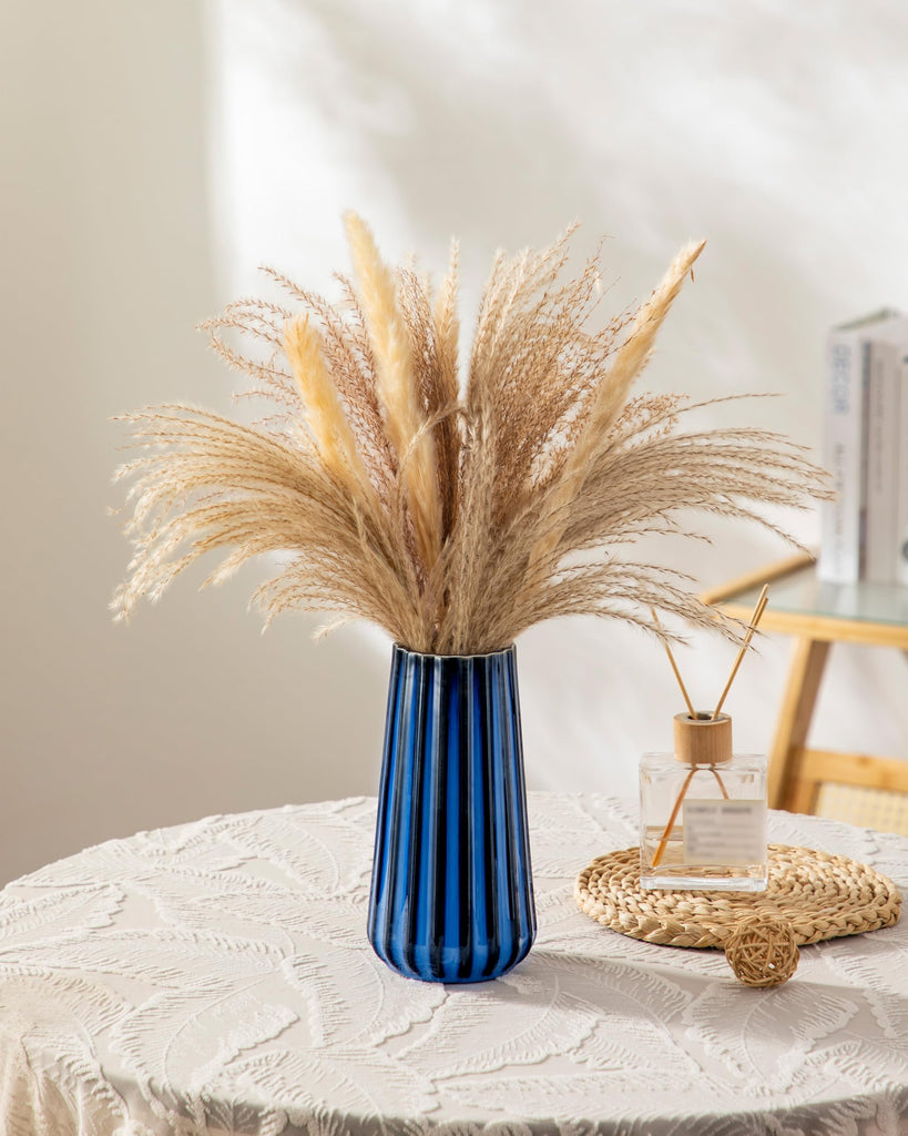Ceramic Vase, 7.8 Inch Modern Ribbed Glossy Decorative Vase, Flower vase Decor, Living Room, Bedroom, Office Decor