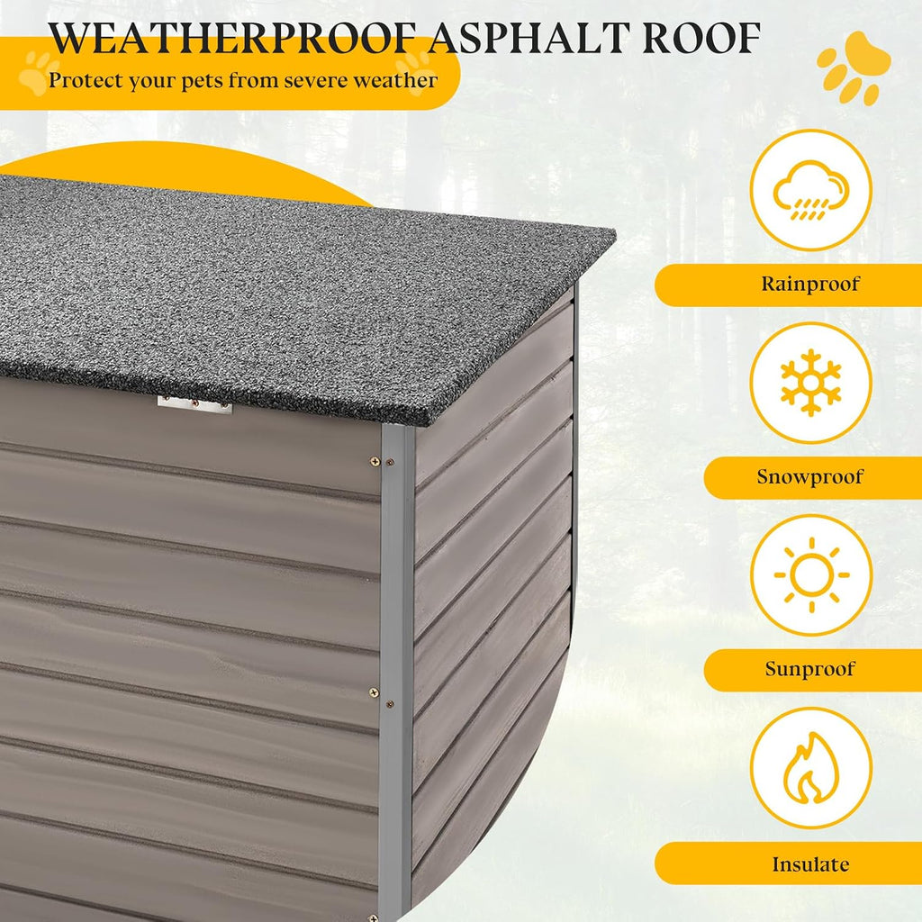 Dog House Outdoor, Chew-Proof Iron Frame Dog Kennel Weatherproof Natural Fir Wood Dog Houses with Removable