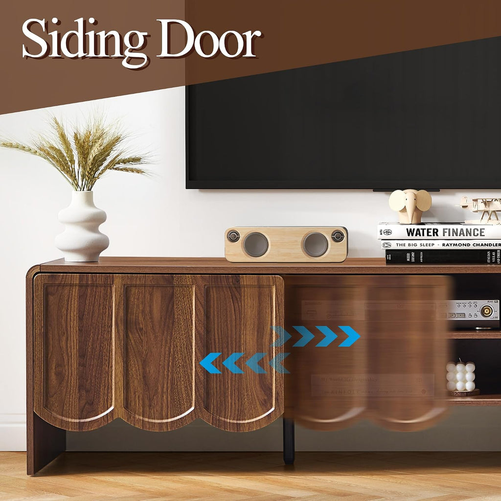 63'' TV Stand, Modern TV Console Table Wave Panel Television Stands Entertainment Media Center with Storage