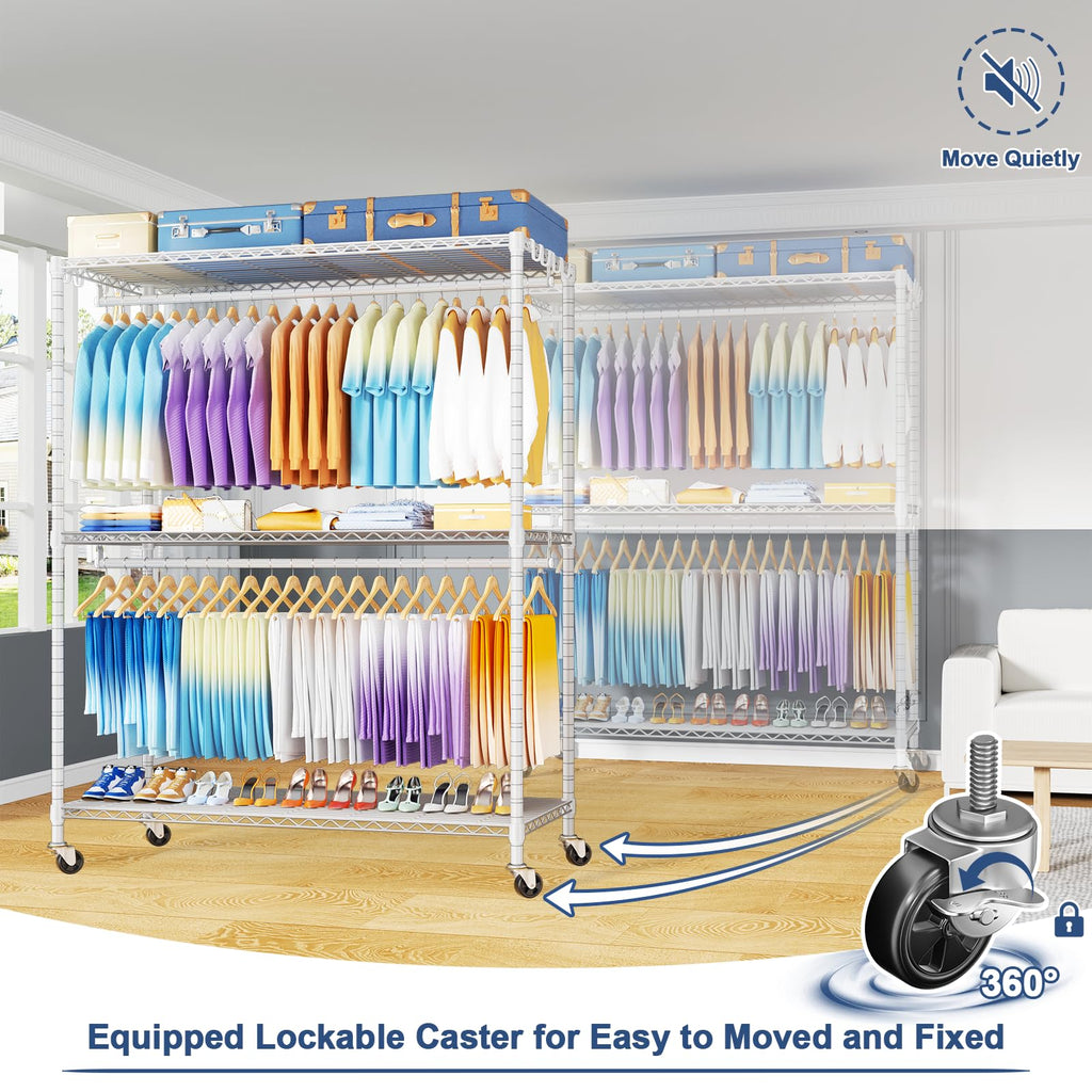 P8 Max Heavy Duty Clothes Rack(With Extended Width Design) Rolling Clothing Racks for Hanging Clothes, Portable