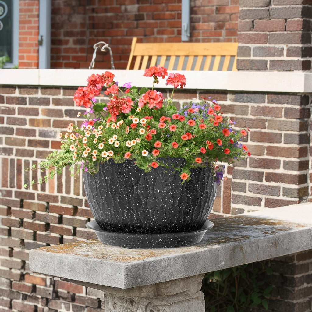 12/10/9 inch Large Flower Pots, 3 Set Big Plant Pots for Outdoor Indoor Plants with Water Ripples, Wide Plastic