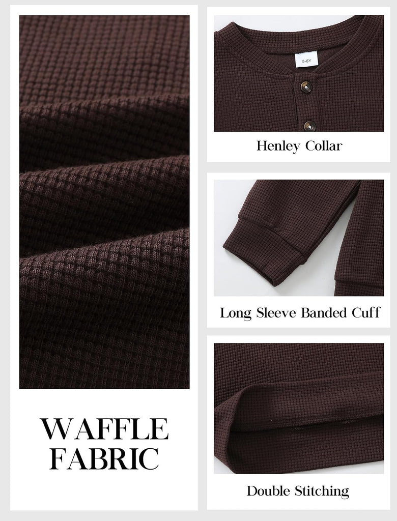Boys Long Sleeve Shirts Waffle Henley Fall Shirts for Boys
