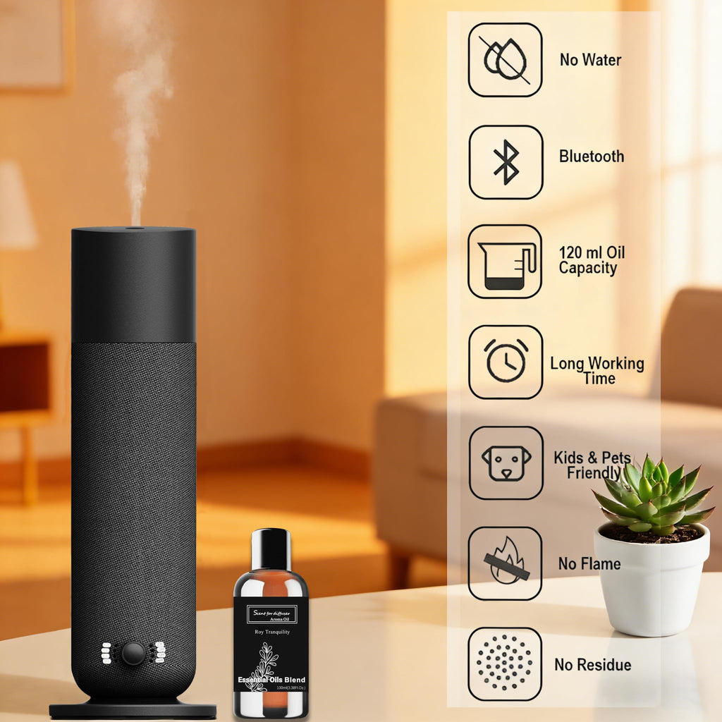 Smart Scent Air Machine, Waterless Essential Oil Diffuser with Roy Tranquility Oil Set and Commercial Use, Covers Up