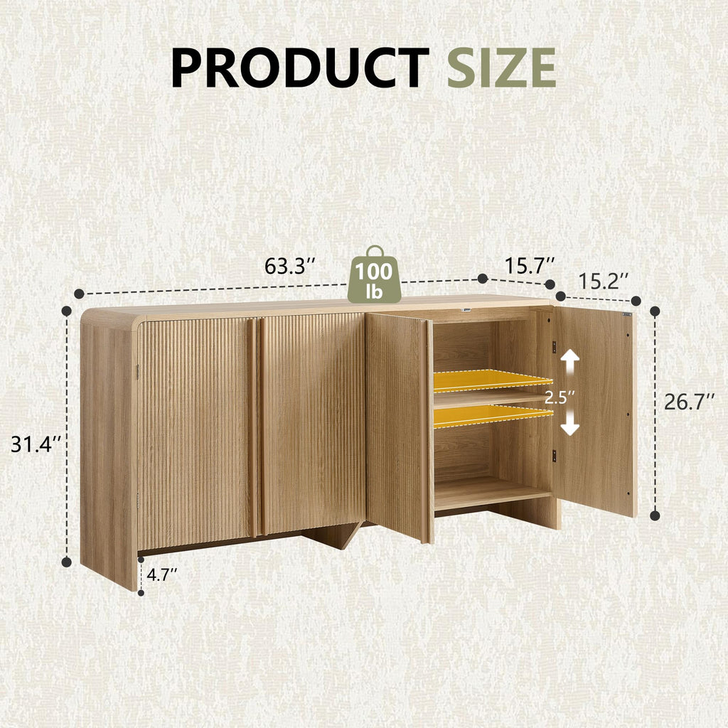 63" Fluted Sideboard Buffet Cabinet with Storage