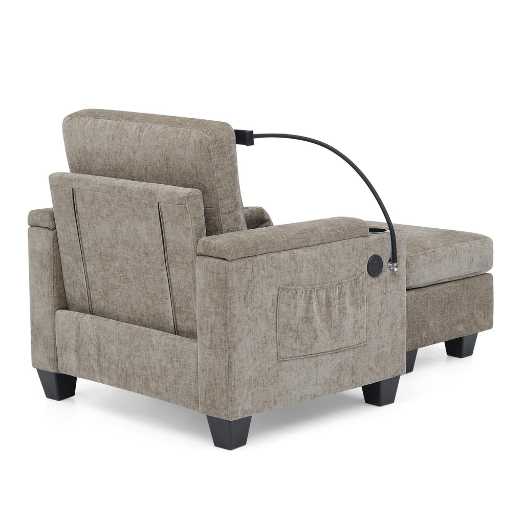 Accent Chair and Storage Ottoman Set, Versatile Single Chaise Lounger Convertible Sleeper Chair Bed W/Reclining