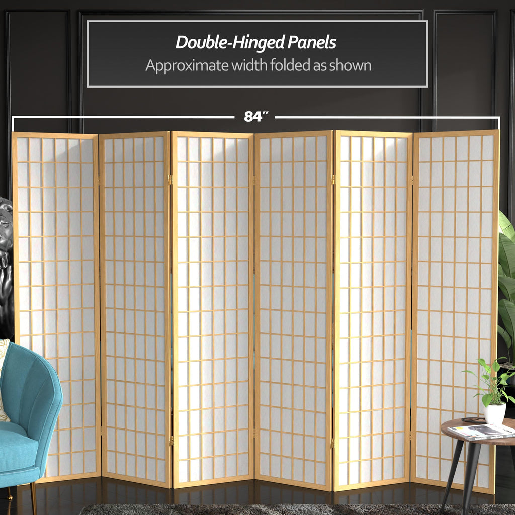 6 ft. Tall Window Pane Shoji Screen - Natural - 6 Panels