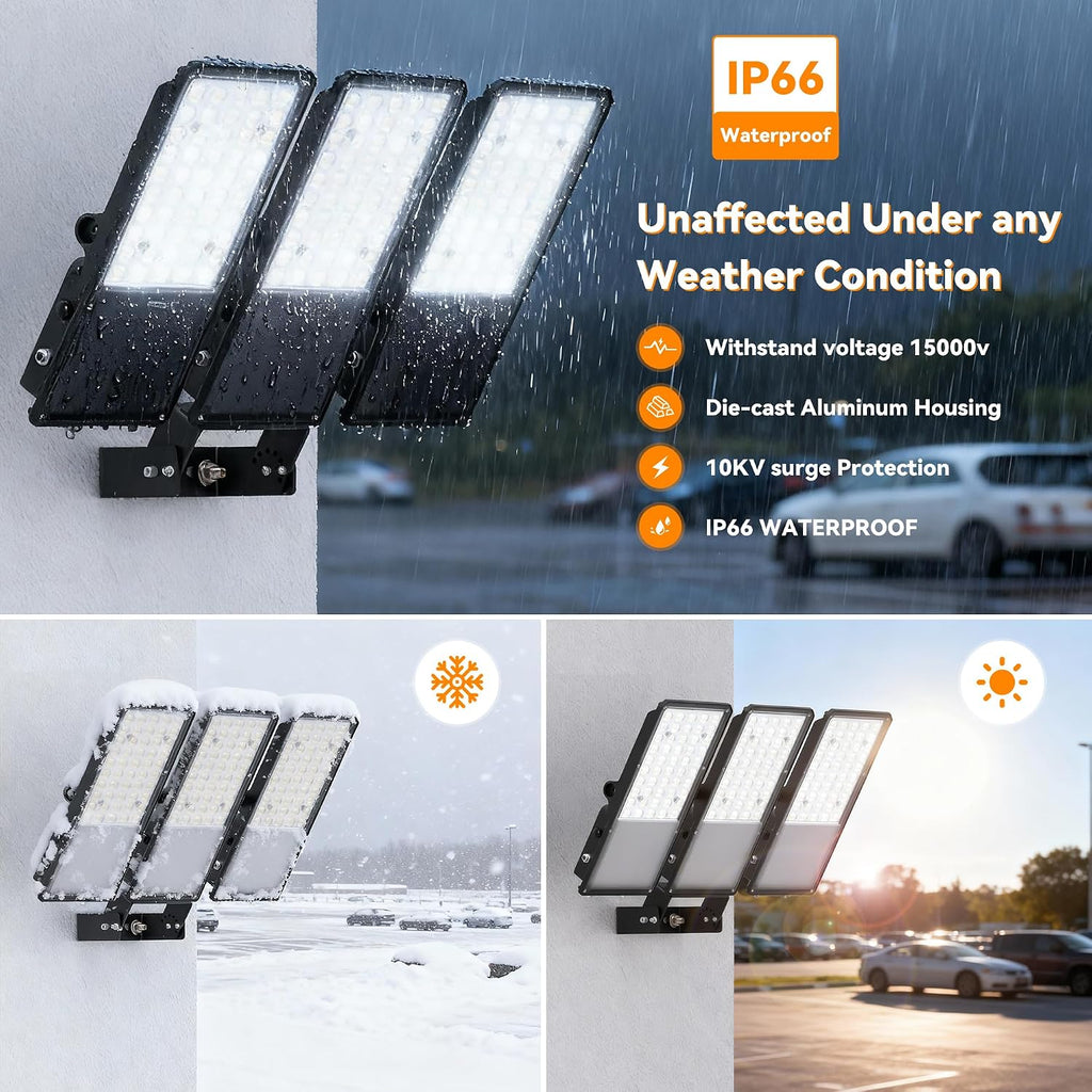 300W Upgraded LED Parking Lot Light with Photocell 45000lm 5000K, ETL, IP66 Waterproof Adjustable 3-Head Commercial