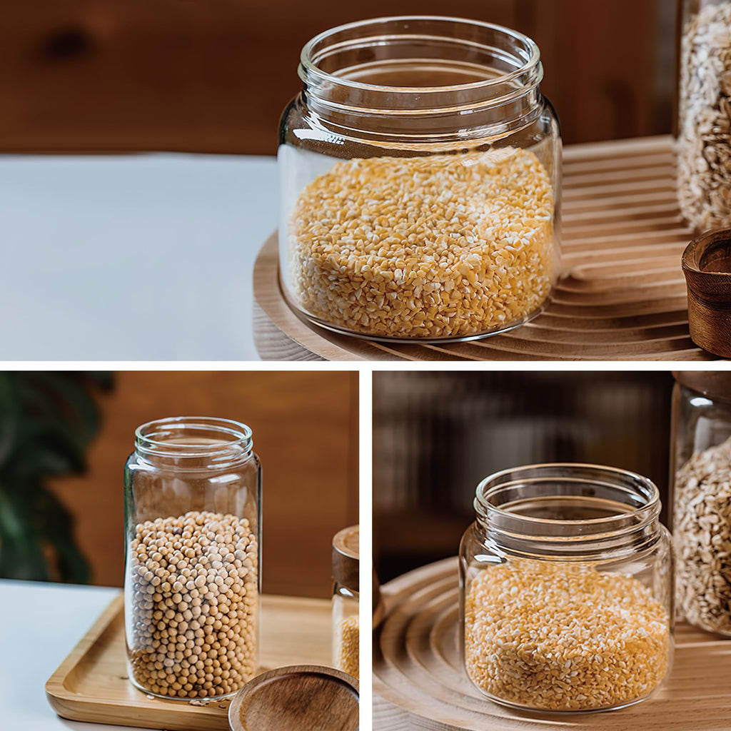3 Pack 28 fl oz/850 ml Clear Glass Storage Canister with Airtight Wooden Screw On Lid, Medium Decorative Glass