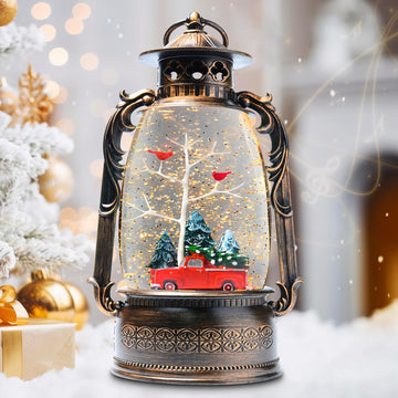 Large Christmas Snow Globes, 13.8" Cardinal Musical Snow Globe 8 Songs 6H Timer Music Box Dual Power Snowglobes