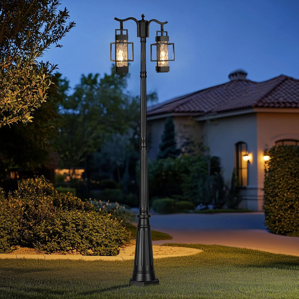 Modern Outdoor Lamp Post Light 2-Head, Hardwired Street Light Post for Outside Metal Pole Light Outdoor Lighting with