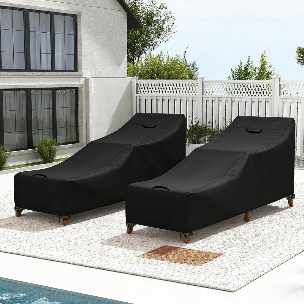 Outdoor Chaise Lounge Covers, 80L x 30W x 30H Inches, 2-Pack, Black | Patio Pool Lounge Chair Covers, 420D Oxford