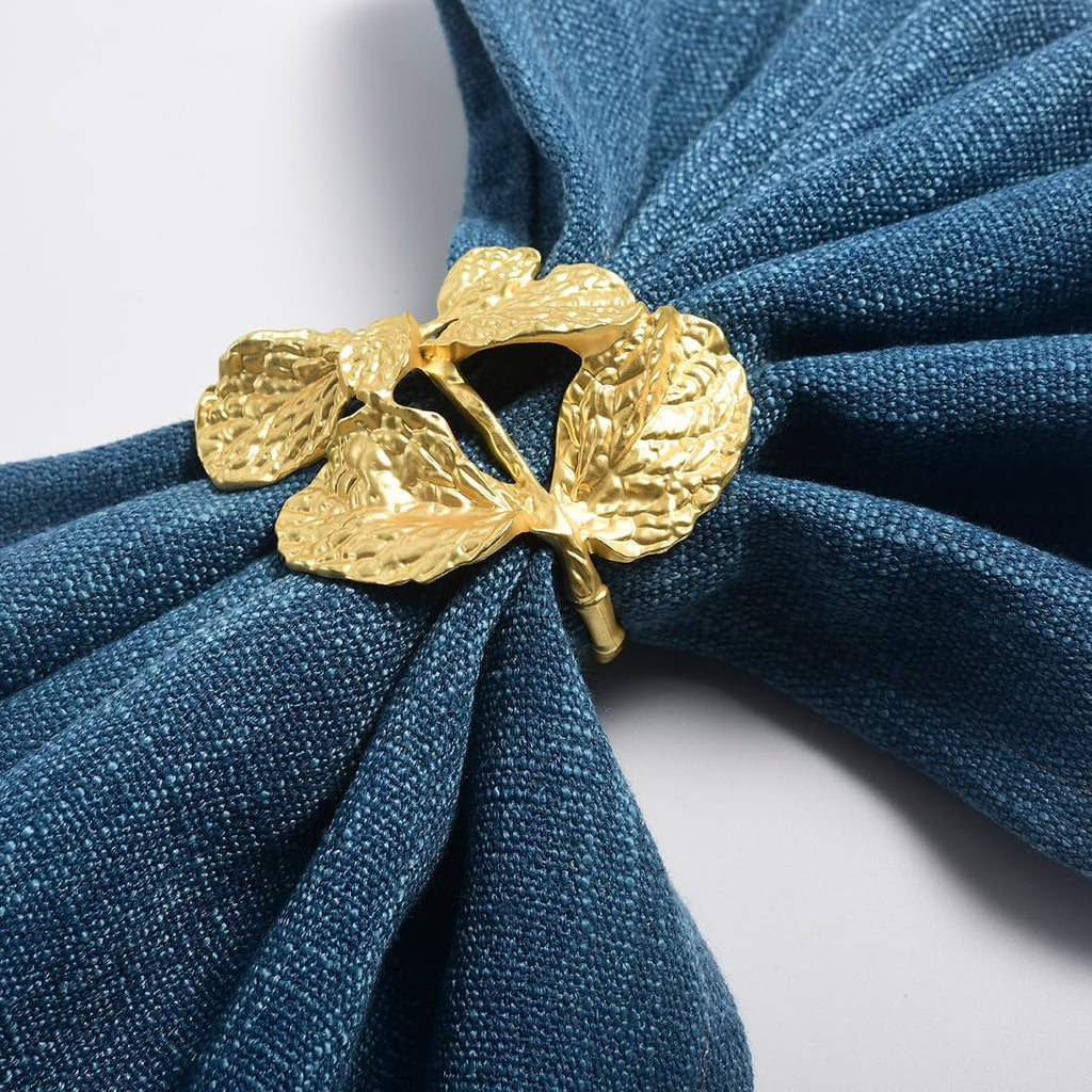 Matte Gold Napkin Rings Herb Leaf Botanical - Set of 8