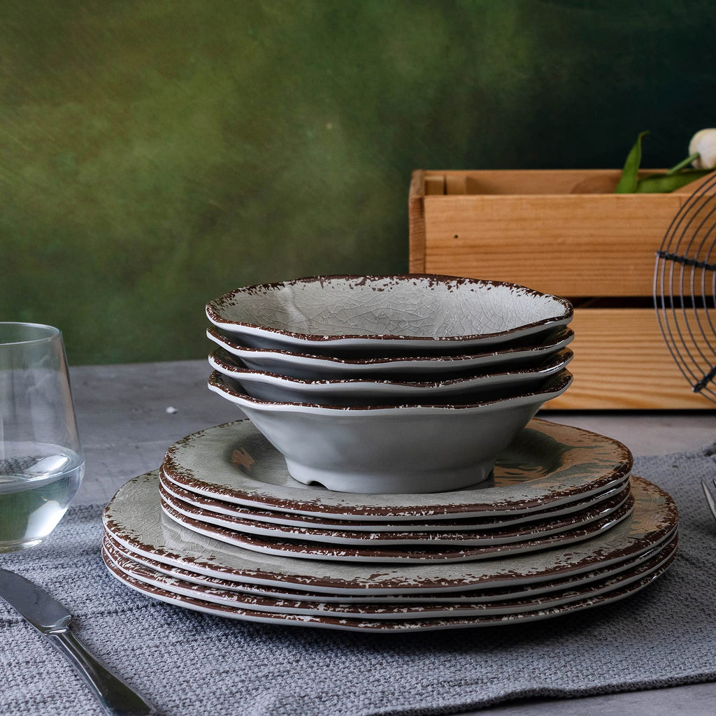 Farmhouse Melamine Dishes Dinnerware Set, Kitchen Dining Set for 4