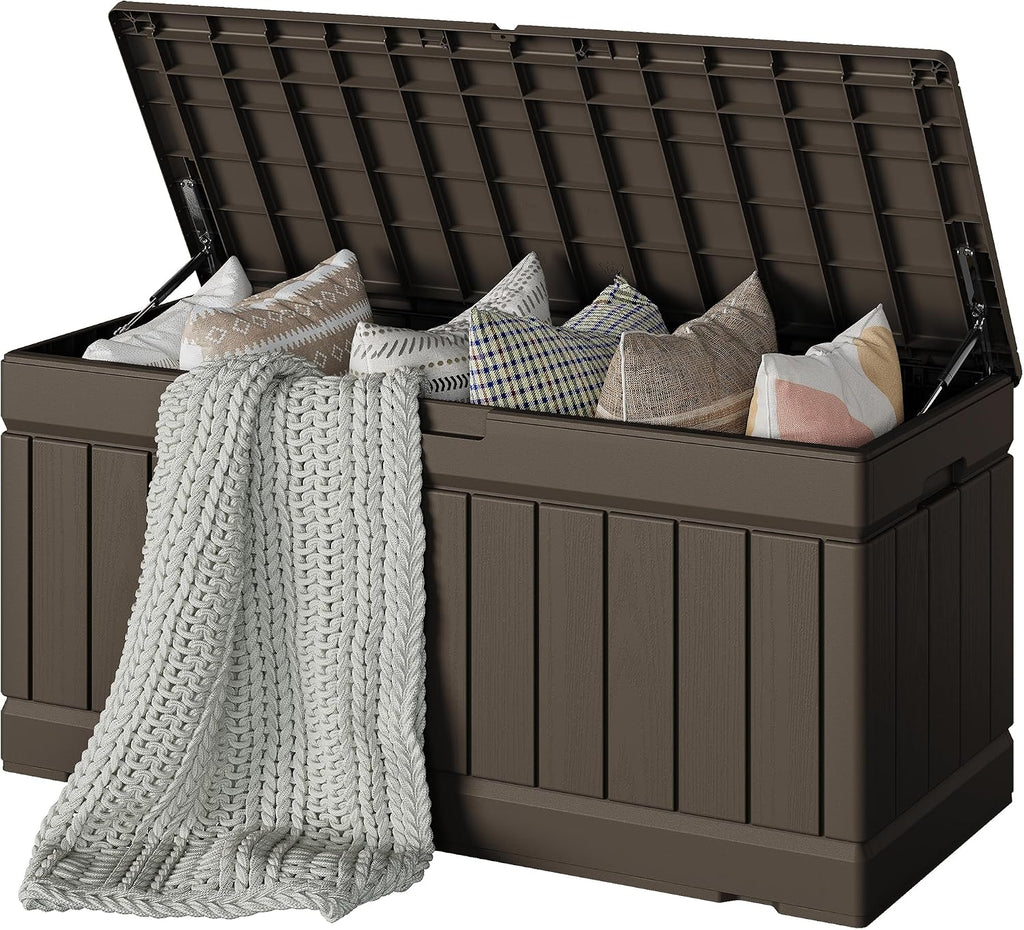 78 Gallon Deck Box, Waterproof Resin Outdoor Storage Box | Outdoor Storage Bench Lockable for Outside and Patio