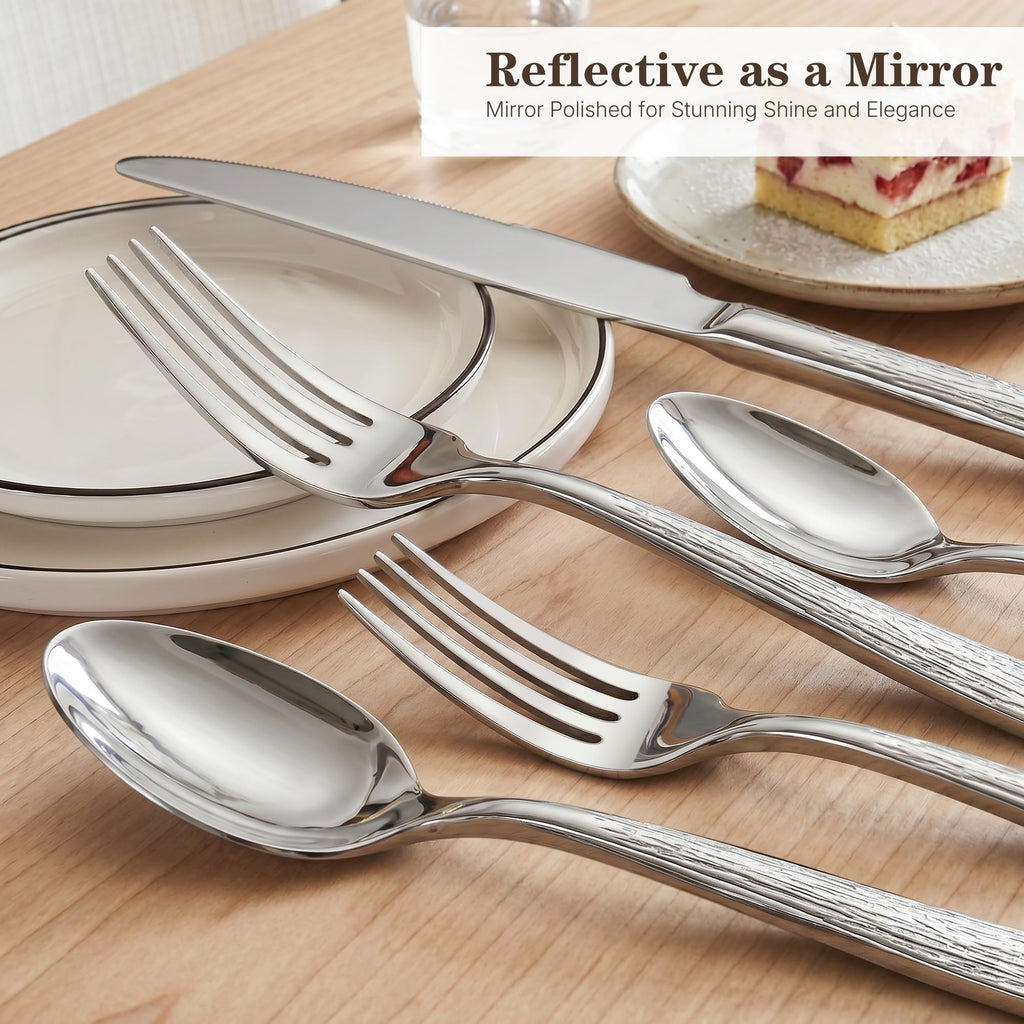 Hammered Silverware Set, 18/10 Stainless Steel Flatware Set for 4