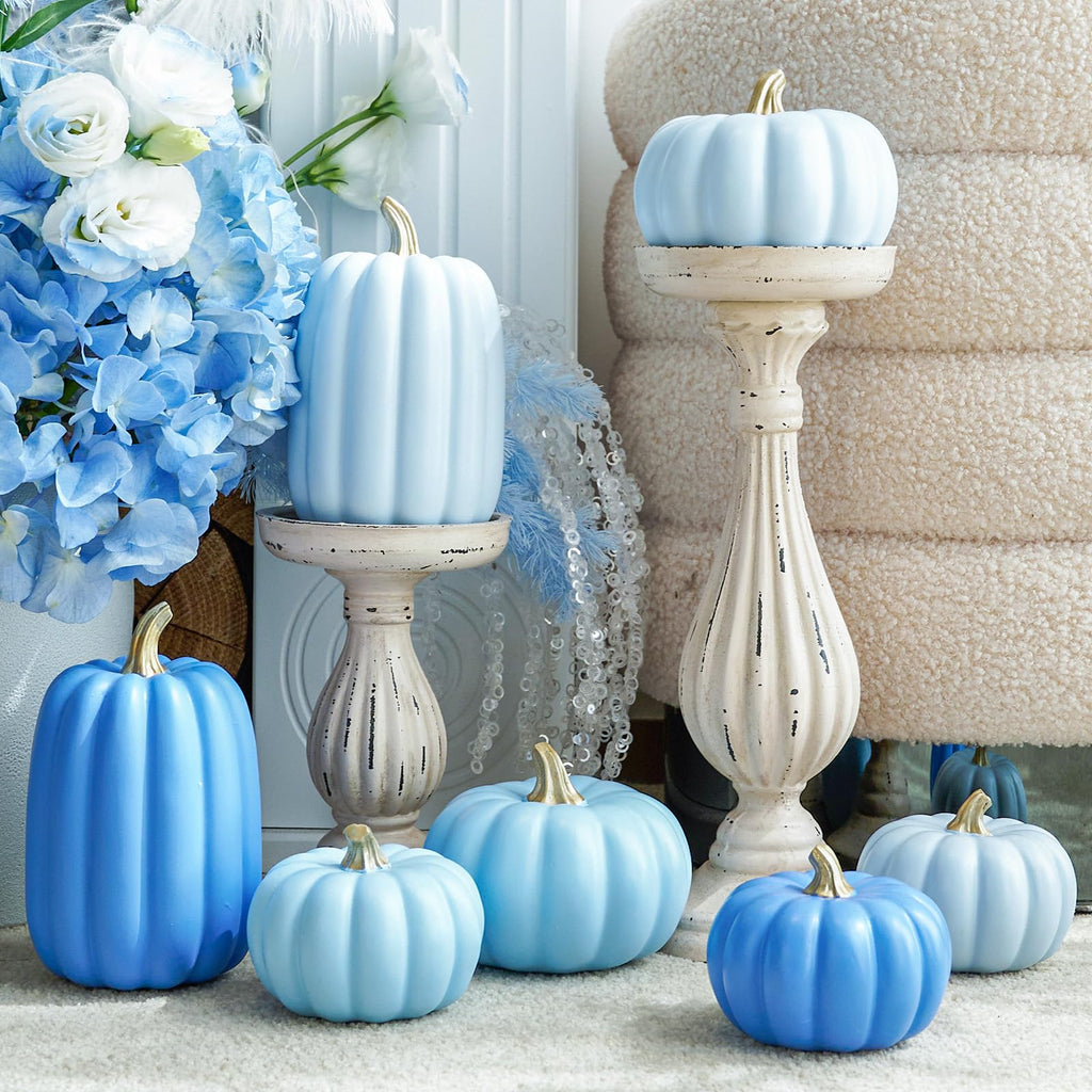 Fall Pumpkin Decor Set of 7, Artificial Fake Pumpkins