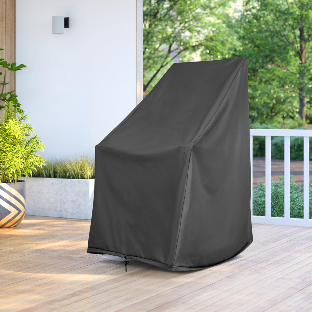 Weatherproof Outdoor Rocking Chair Cover, 100% Woven Polyester, Elastic Cord with Toggle, Black