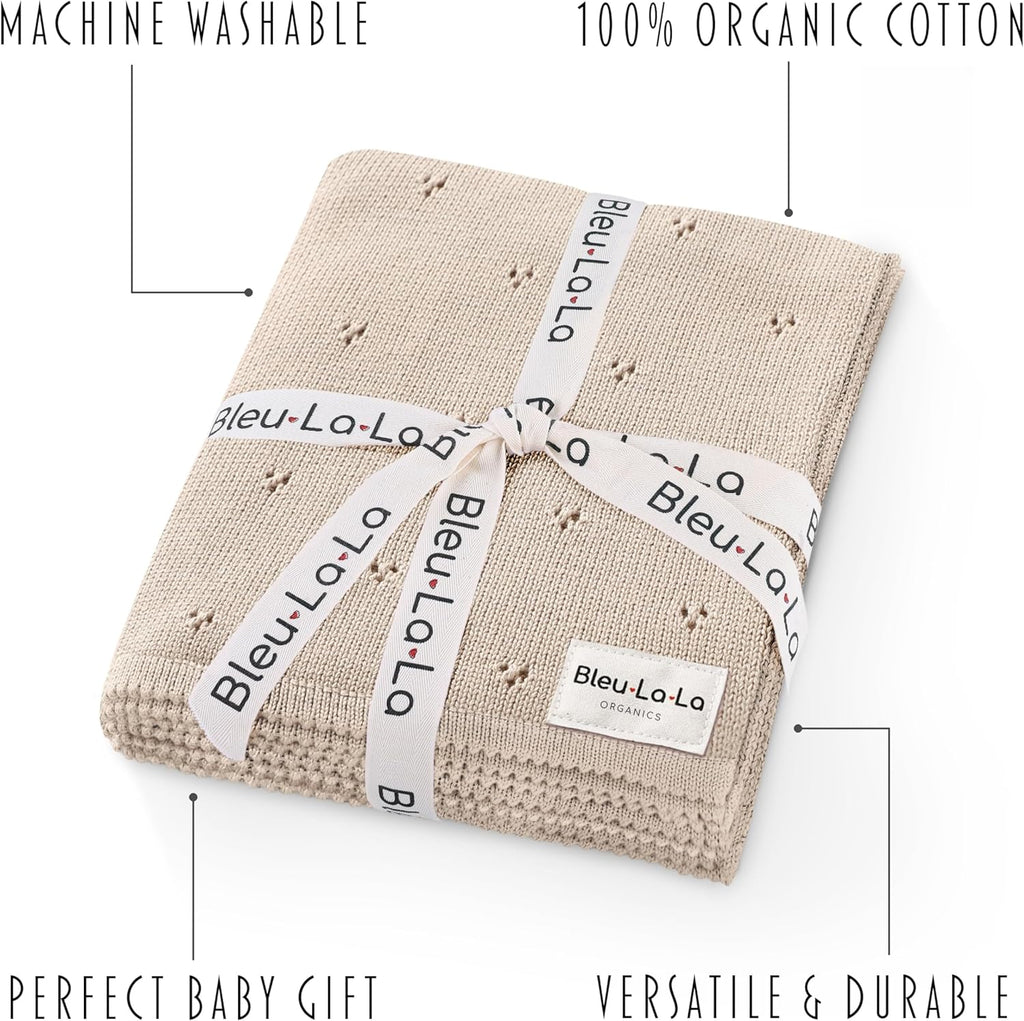 100% Luxury Organic Cotton Pointelle Knit Baby Quilt Blanket - Refined Lightweight Heirloom Nursery Essential
