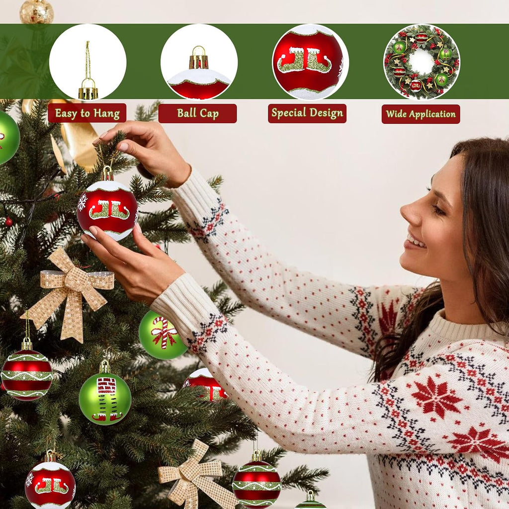 Christmas Balls Ornaments Set, 2.4 Inch Christmas Tree Ornaments, Red Green White Shatterproof Christmas Tree - Set of 16