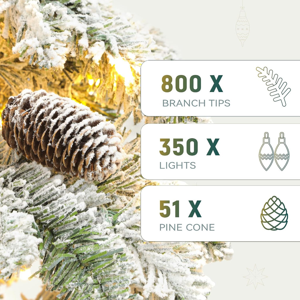 Prelit Flocked Drooping Pencil Christmas Tree with Pine Cone
