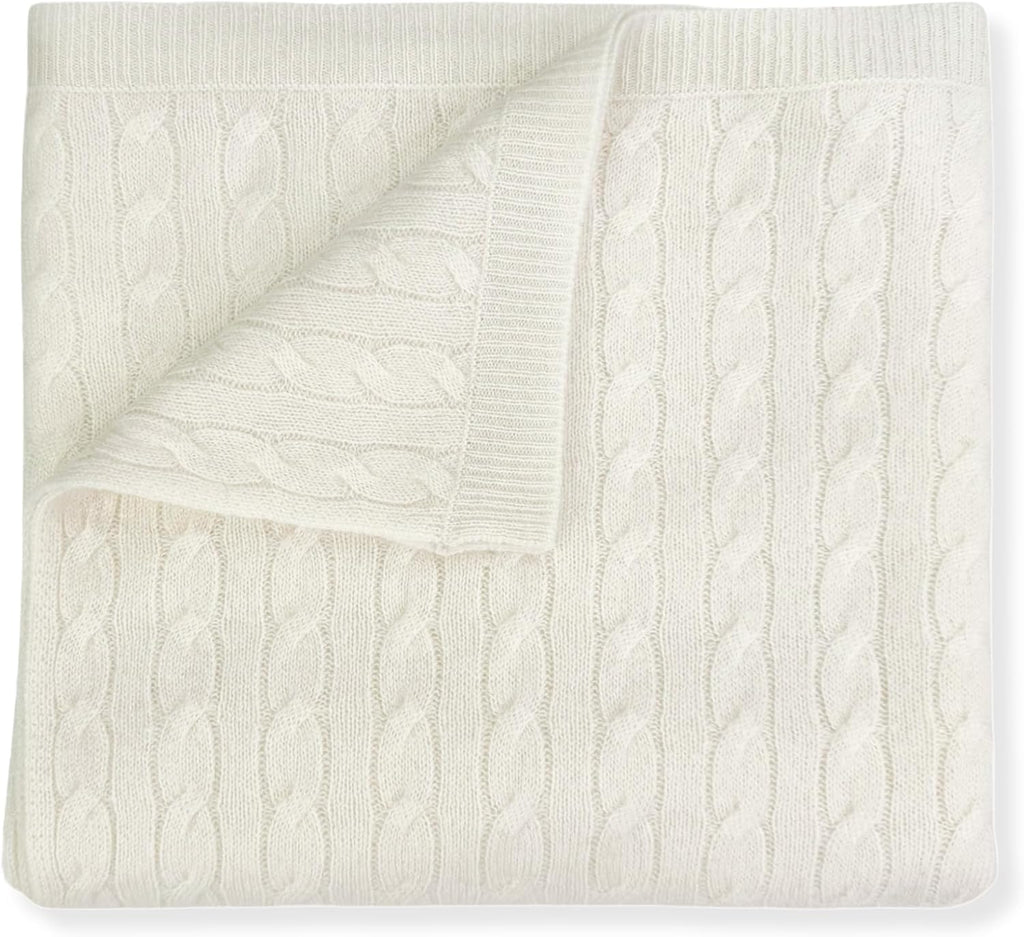 100% Cashmere Baby Blanket Gift Set Cable Knit 0-6 Months Cream