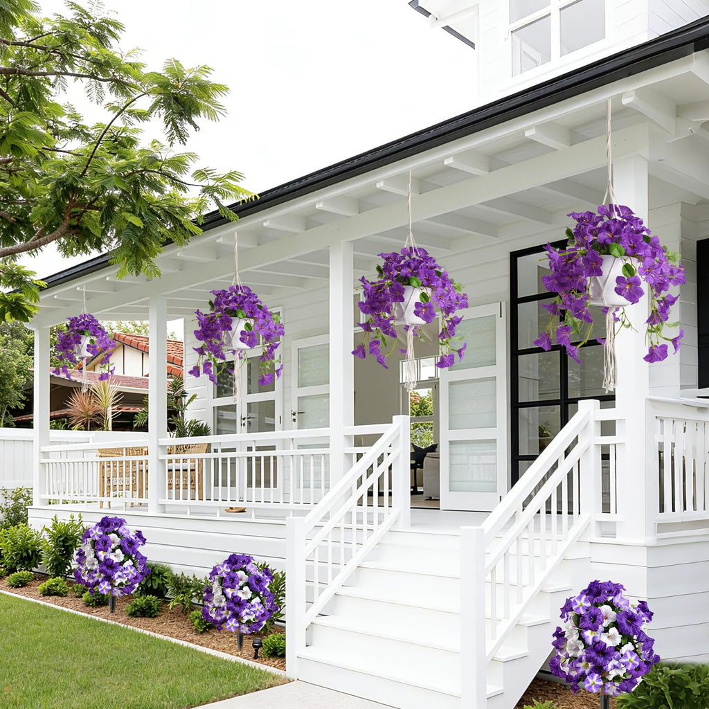 2 Sets Artificial Hanging Fake Flowers with Basket for Outdoors