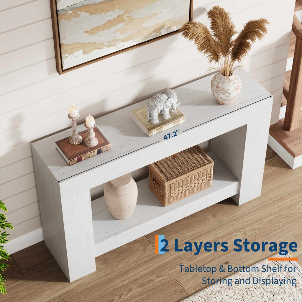 47" Farmhouse 2-Tier Console Table, White