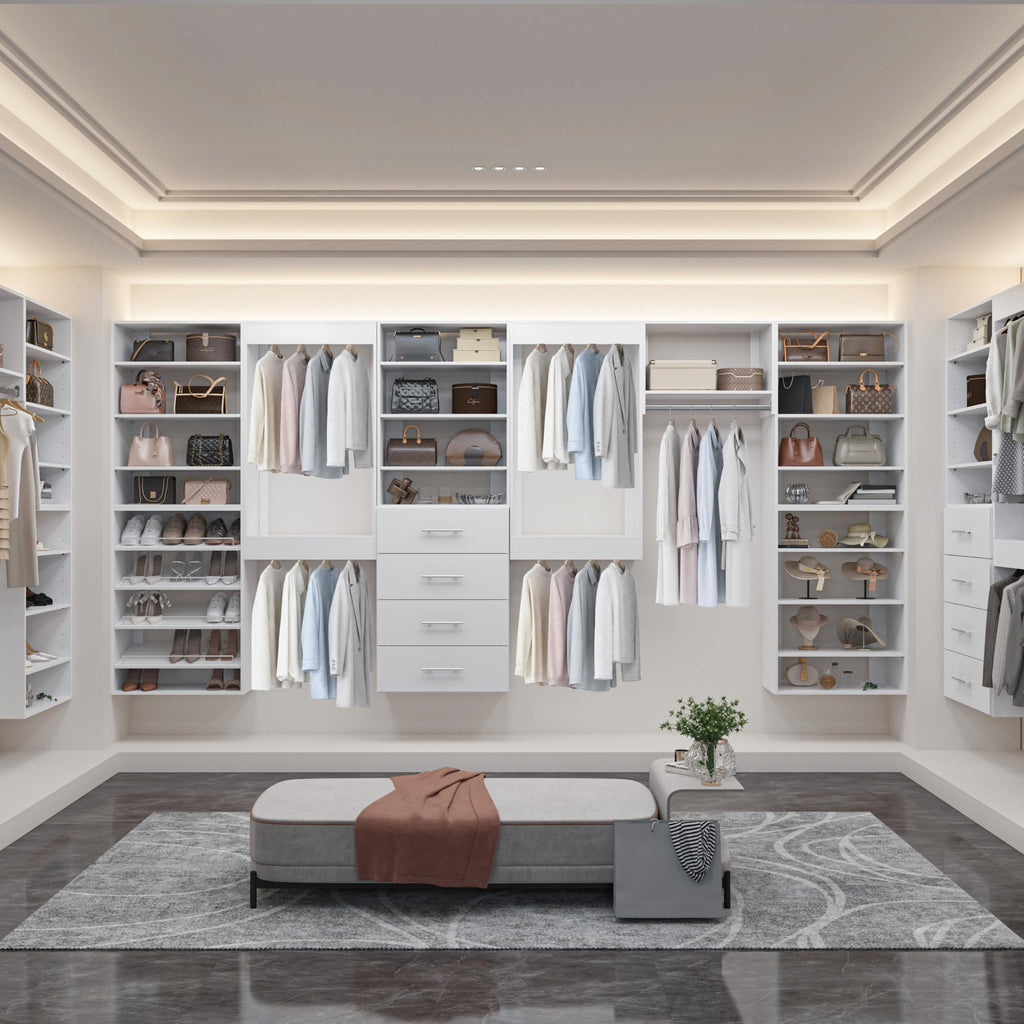 31.5" Wide Shoe Shelf Tower Modular Closet System, Shoe Storage Closet Tower with Shelves, White