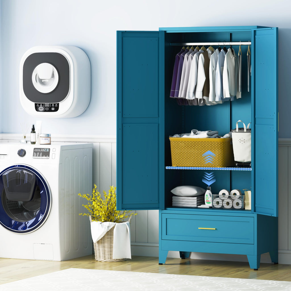 71" Metal Wardrobe Closet Clothing Storage Cabinet with 1 Drawers
